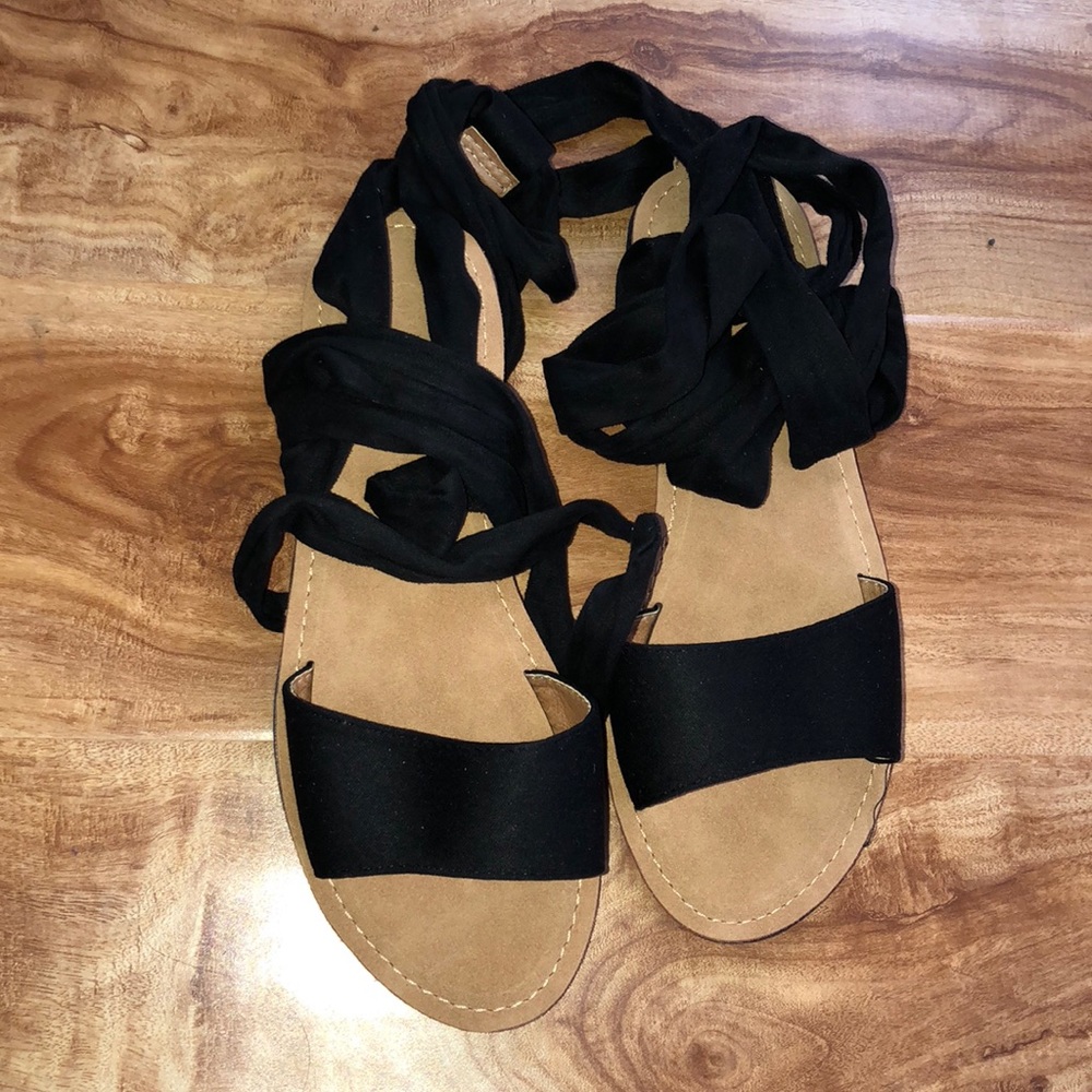 Faux suede laced up sandals